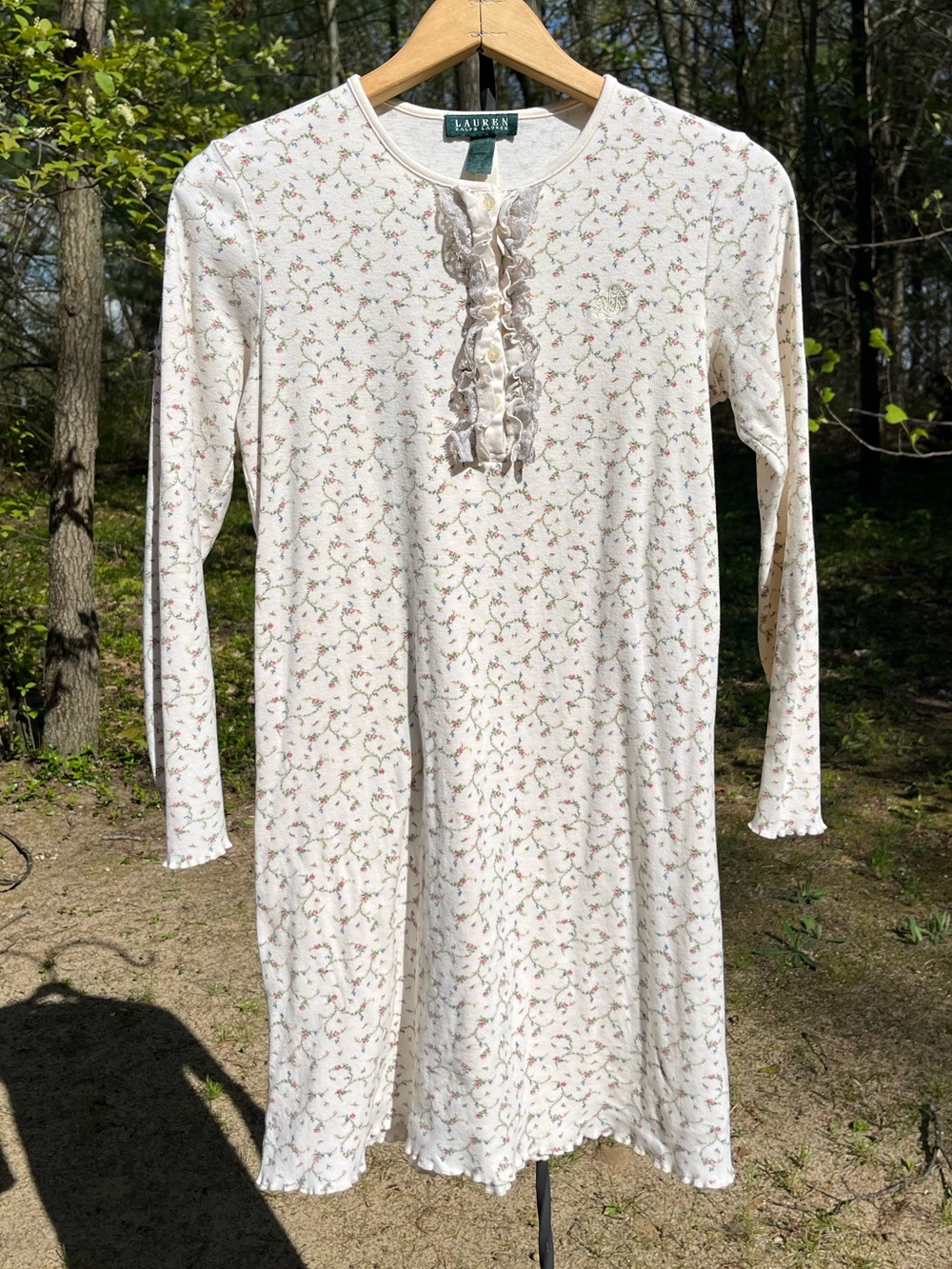 90s Lauren Ralph Lauren Floral Cotton Nightgown Lace Size S Coquette Cottagecore